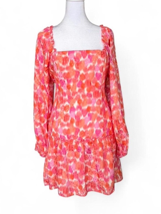 Amanda Uprichard Dresses & Skirts - Amanda Uprichard Coral-Pink Square Neck Tiered Mini Dress